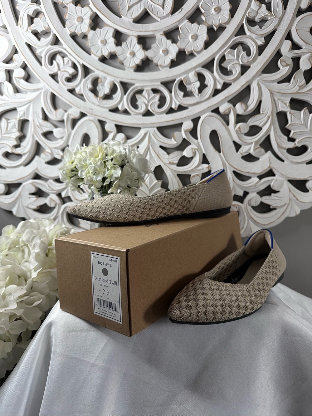 Rothy's Beige Diamond Twill Pointed Flats